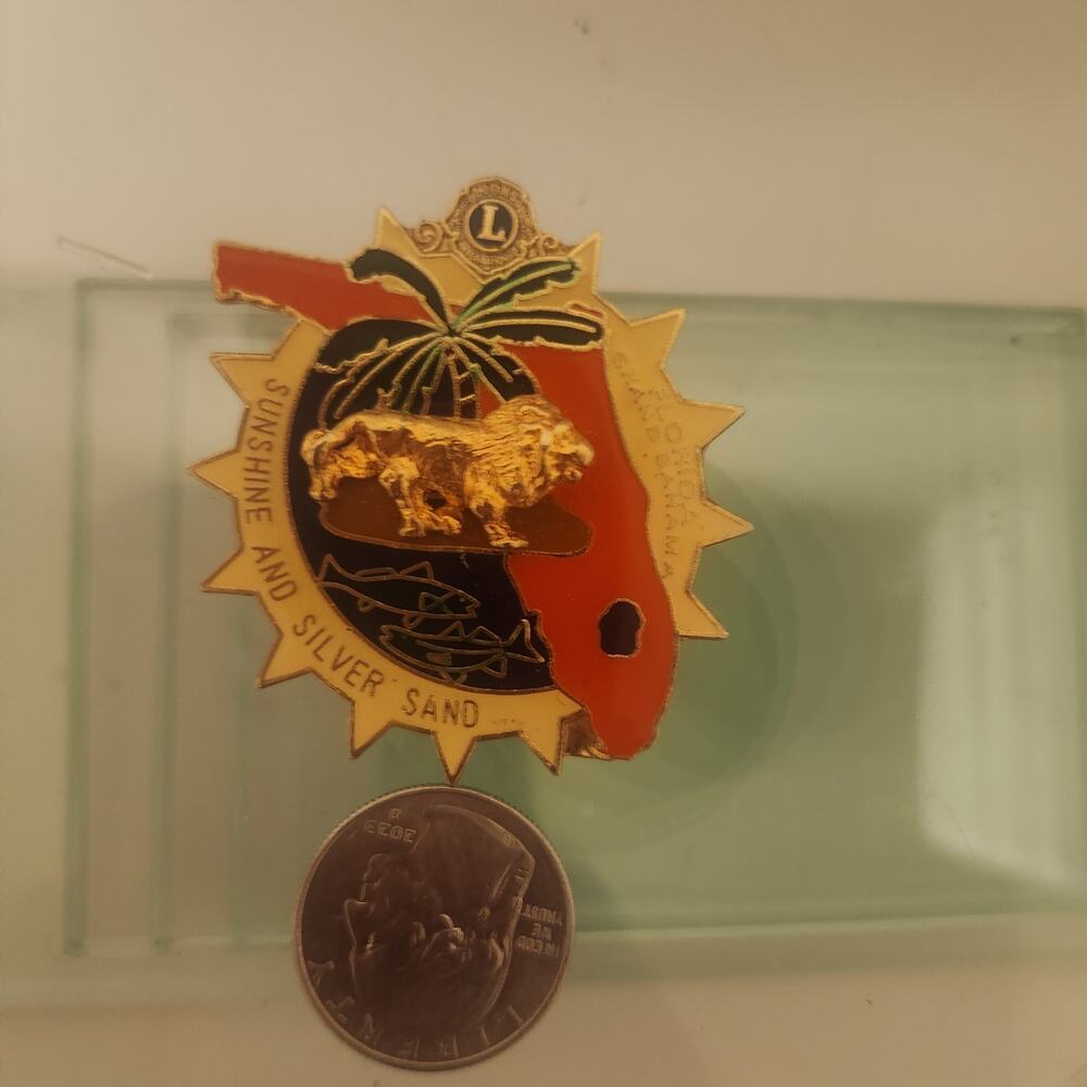 Lions Club FLORIDA & GRAND BAHAMA ISLAND Sunshine & Sand Vintage Tack Pin T-5714